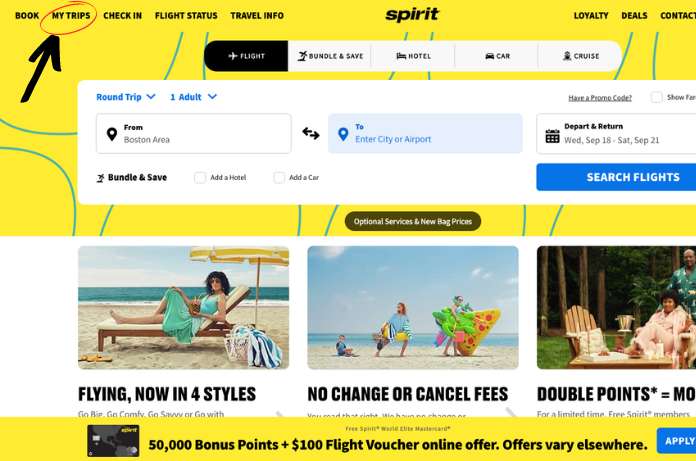 Tab on My Trip for Cancel Spirit Airlines Flight