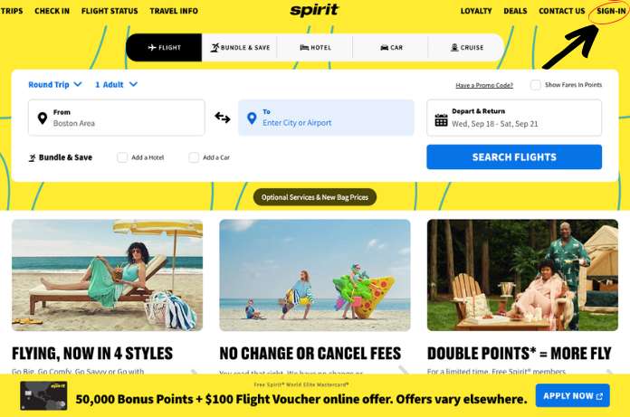 Login to website for Cancel Spirit Airlines Flight Ticket